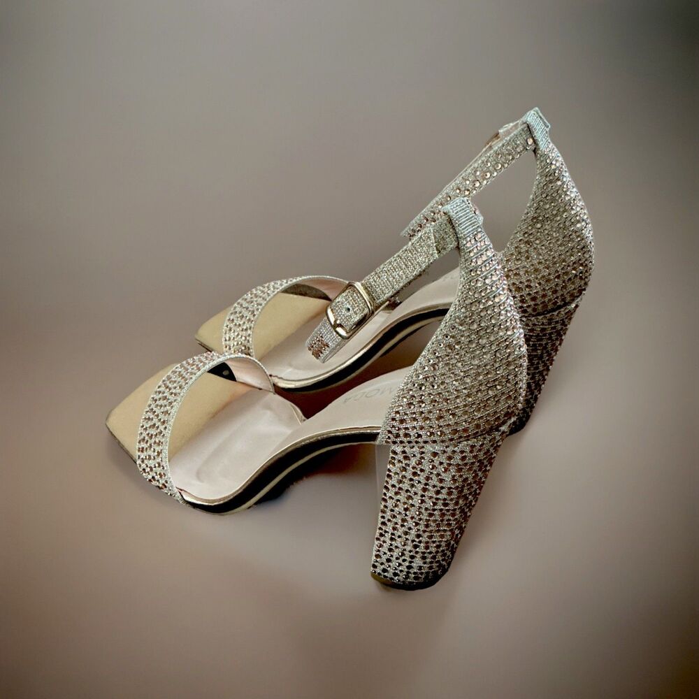 Top Moda Rhinestone Heels Ankle Strap Party Sparkly Shoes 7.5
